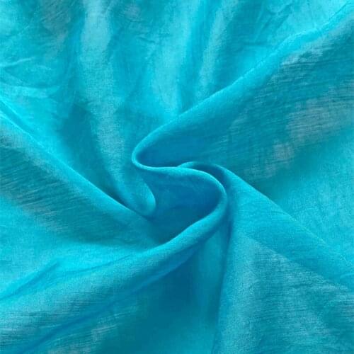 NEW19 High-class Solid Blue Color Summer Ultra-thin Silk and Linen Fabric for Women’s Pajamas Shirt