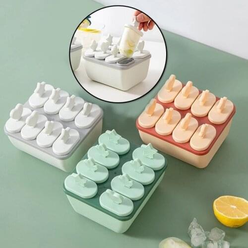New Arrival 8 Cavity Reusable Plastic Mini Ice Pops Mold Ice Cream Maker Popsicles Molds Baby DIY Food Supplement Tool