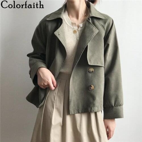 Colorfaith New 2020 Autumn Winter Womens Cargo Windbreaker Casual Vintage Pockets Outerwear Oversize Short Trench Tops JK7962