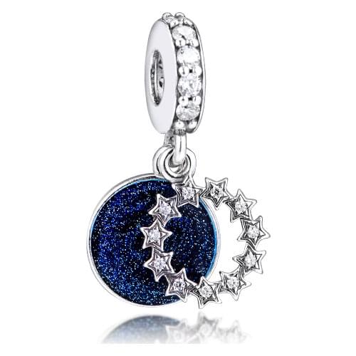 Fits Pandora Bracelet 925 Sterling Silver Inspirational Stars & Blue Enamel Dangle Charm Beads for Jewelry Making kralen