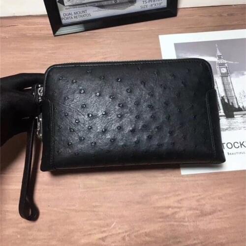 Authentic Real Ostrich Skin Password Code Businessmen Wristlets Bag Black Clutch Purse Genuine Leather Male Large Card Holders