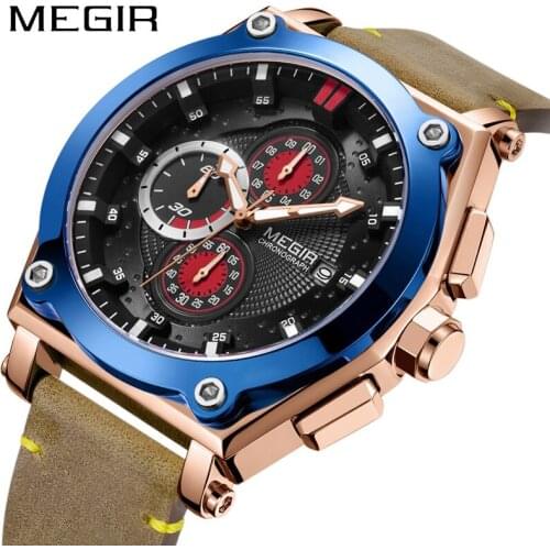 Relogio Masculino MEGIR Quartz Watch Men Top Brand Luxury Leather Chronograph Mens Watches Fashion Casual Sport Clock Men Watch