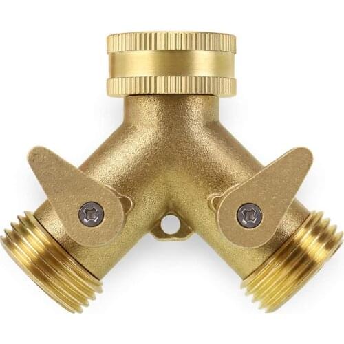 Garden Drip Irrigation 2-Way Heavy Duty Brass Hose Splitter Garden Hose Connector with Comfort Grip-Hose Spigot Adapter 2 Valves