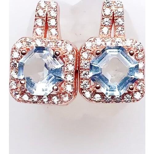 Natural real blue topaz square stud earring Per jewelry 6*6mm 1.3ct*2pcs gemstone 925 sterling silver Fine jewelry X218381