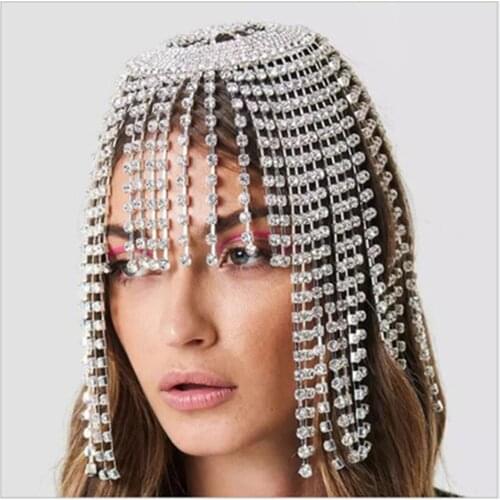 Rhinestone Headpiece Tassel Chain for Women Handmade Hat Crystal Headbands Wedding Hair Accessories
