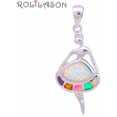 Dancer Hot sell Wholesale Retail Flower Blue fire Opal Fashion jewelry Silver Stamped Necklace Pendants OP467