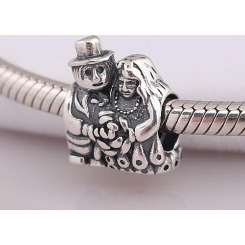 Authentic S925 Silver Bead Vintage Mr. & Mrs. Married Charm fit Lady Bracelet Bangle DIY Jewelry
