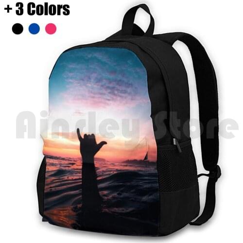 Shaka Outdoor Hiking Backpack Waterproof Camping Travel Surf Surfing Symbol Gesture Water Ocean Deep Sea Open Swim Swimming