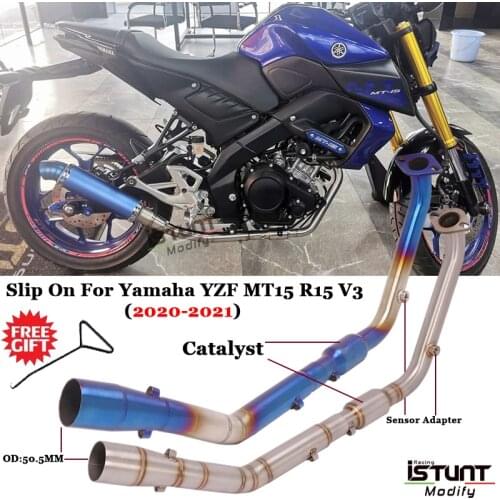 For YAMAHA MT15 YZF R15 V3 2020 2021 Year Motorcycle Exhaust Modified Escape With Catalytic Muffler Front Middle Link Pipe