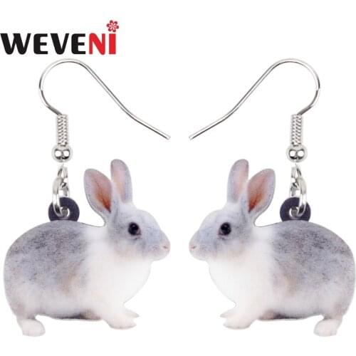 WEVENI Acrylic Lovely Fluffy Rabbit Bunny Earrings New 2018 Dangle Drop Cartoon Jewelry For Women Girl Female Animal Charms Gift