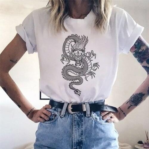 2021 New Summer Womens T-shirts Harajuku vintage Chinese dragon print Tshirt Casual Women Tee Shirt