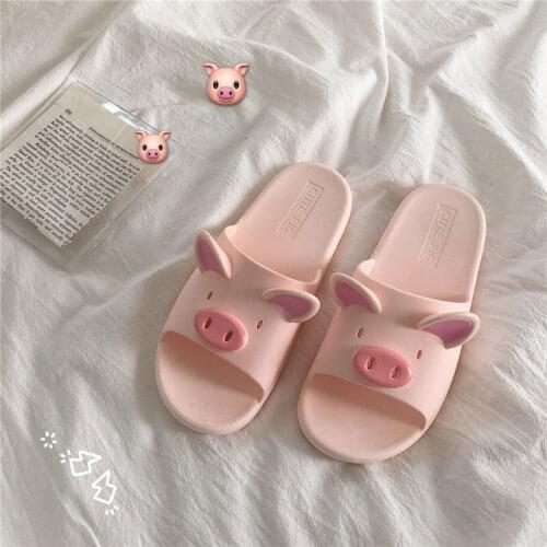 2021 Summer Kawaii Pig Pink Shoes for Women Slippers Flat Sandals House Rubber Bedroom Bathroom Beach Cute Soft Slides Platform