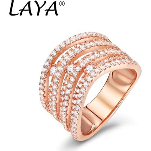 LAYA 925 Sterling Silver Fashion New Style Multi-Line Design High Quality Zircon Ring For Women Elegant Wedding Party Jewelry