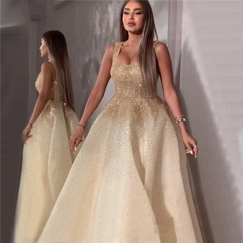 Dream water lake blue evening dress female 2019 new luxury diamonds shiny big pleated high-end evening dress female party weddin