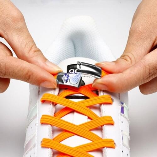 Elastic shoelace Magnetic fashion convenient metal lock Lazy shoelace outdoor sports shoes fast flat bottom without laces 1 pair