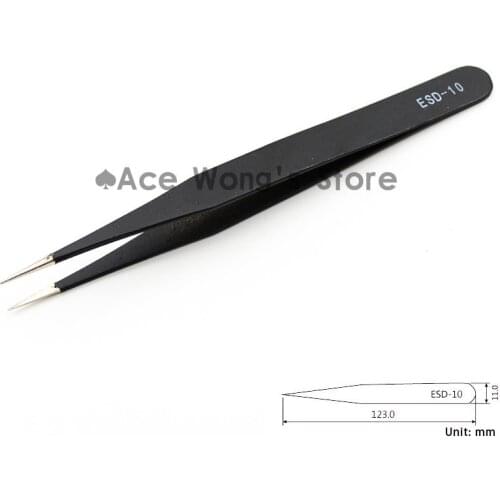 1pcs Precision ESD-10 Tweezers, stainless steel anti-static tweezers Repair Tool Soldering Station Welding Assist