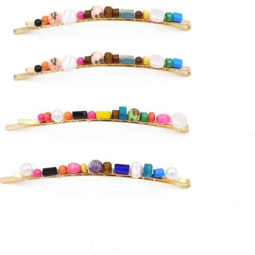 2020 Fashion Handmade Braided Colorful Wood Beads Hairpin Women Imitiation Pearl Boho Hair Clips Hair Accessories for Girls