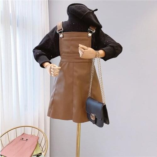 2021 Spring and Summer New Baby Girls PU Dress Korean Style Baby Girl Clothes Kids Dresses for Girls Toddler Leather Dress 2-7Y