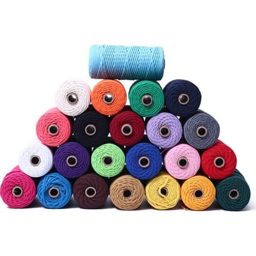 3mm 100% Cotton Colorful Macrame Cord Handmade DIY Rope Twisted String Home Tapestry Crafts Clothing Supply Film Packaging 100m