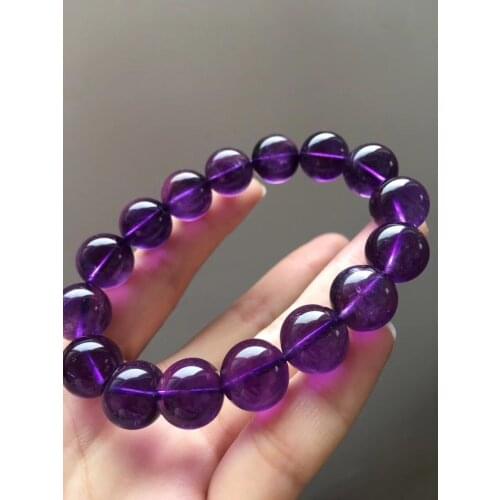 13.2mm Genuine Natural Purple Amethyst Crystal Round Beads Bracelet