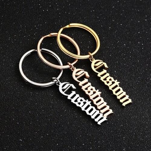 Vnox Custom Old English Name Key Chain for Men Women Thick Stainless Steel Metal Pad Initial Keychains Unique Meaningful Gift