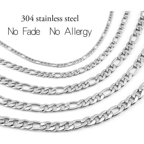 5PCS Stainless Steel Figaro Chain Necklace 3mm Width Stainless Steel Chains Making Jewelry Cuban Link Chain Bulk Wholesale