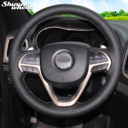 BANNIS Black Genuine Leather Car Steering Wheel Cover for Jeep Grand Cherokee 2014-2016