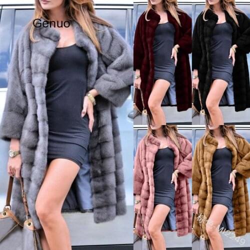 Black Coat Long Fake Fur Coat Loose Faux Mink Fur Coat Women Standard Collar Overcoat Full Sleeves Winter Clothing Femme Outwear
