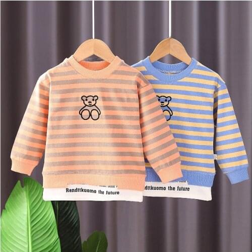 2-7years Spring Autumn Children Long Sleeve Shirts Cartoon Striped Boys Sweatshirts For Kids Hoodies Clothes Baby Girl Tops