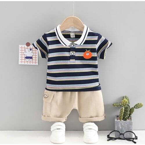 Summer 2021 Infant Cotton Short Sleeves Clothes Tops + Pants Baby Toddler Boy Clothing Sets Kids Children Boys Outfits Suits