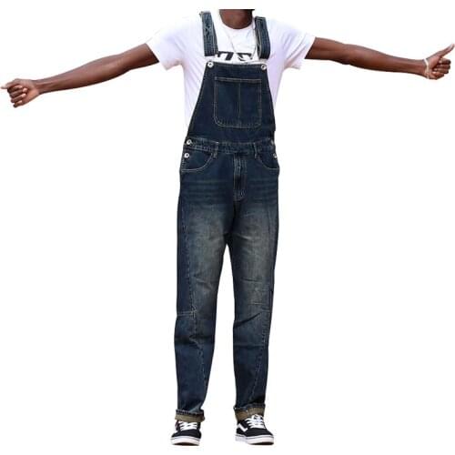 American Style Loose Jeans Men Overalls Bib Denim Jumpsuits Workwear Retro Straight Wide Leg Cargo Pants Trousers Size 4XL