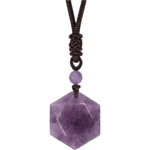 Ethnic Style Handmade Weave Hexagram Lucky Star Amethysts Stone Pendant Rope Chain Necklace Rose Pink Quartz Jewelry
