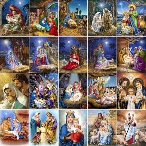 HUACAN Full Square Diamond Painting Religion Jesus Rhinestone Of Picture Cross Stitch Figure Mosaic Diamond Decoration