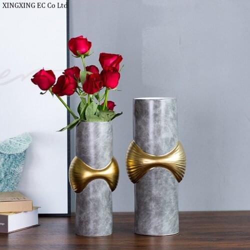 Golden Shell Ceramic Vase Flower Pot Decoration Modern Minimalist Art Flower Arrangement Accessories Office Home Furnishings
