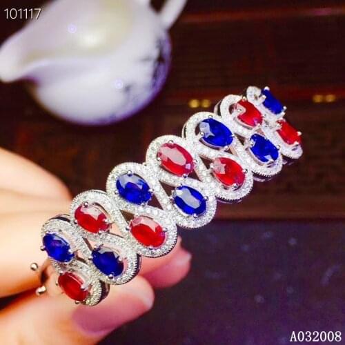 KJJEAXCMY fine jewelry 925 sterling silver inlaid natural ruby sapphire ladies bracelet support inspection