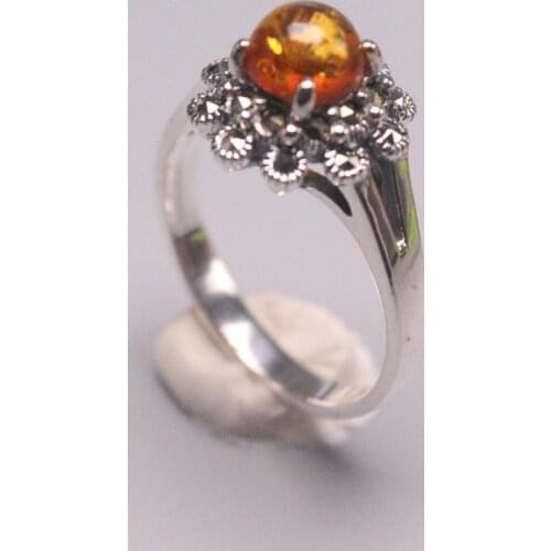 Genuine/Original Silver 925 Sterling Silver Ring for Weddings Eternity Ring for Women Great Gift for LadiesSmall Ball Amber Ring