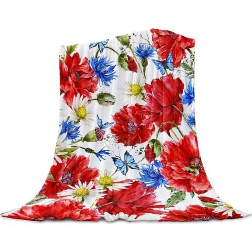 Red Poppy Daisy Flower Throw Blanket Soft Picnic Blanket Home Decor Microfiber Flannel Blankets for Beds