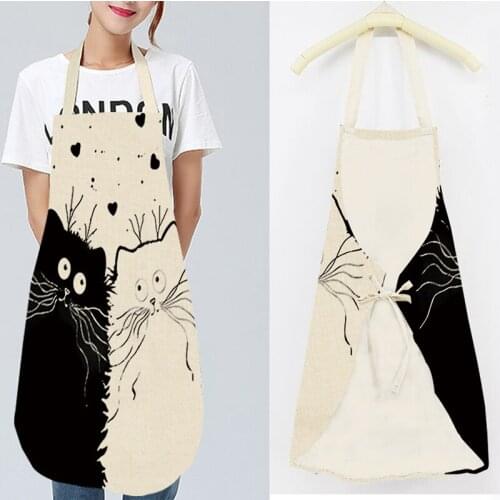 Cute Cartoon Cat Print Kitchen Apron Waterproof Apron Cotton Linen Wasy to Clean Home Tools 5 Styles to Choose From