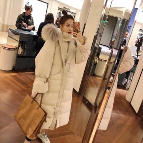 2021 New Winter Big Fur Collar Coat Mid-length Over-the-knee Padded Jacket Women Korean Loose Down Padded Jacket