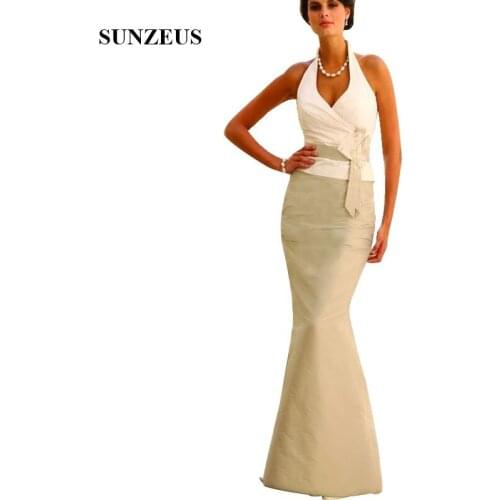 Sheath Halter Neck Sleeveless Taffeta Mother Of The Bride Dresses Floor Length Long Women Wedidng Party Dress Gown CM0135
