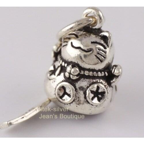 925 Sterling Silver Lucky Fortune Cat Maneki-neko Pendant Charm A2063