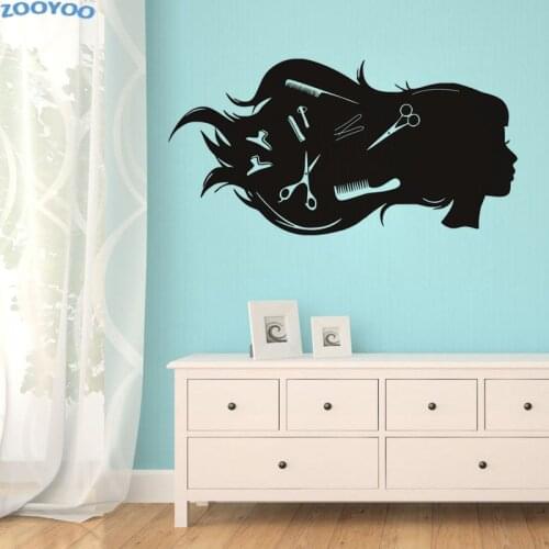 ZOOYOO Hair Salon Popular Wall Sticker Pretty Girls Hairdressing Wall Decals For Living Room Vinyl Art Design Wall Murals