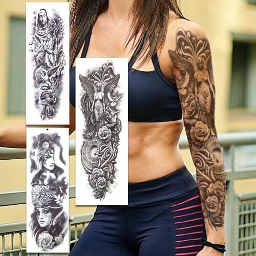 Realistic Angel Temporary Fake Tattoos Sleeves For Men Women Adult Pigeon Rose Vine Tattoo Full Arm Sticker Unique Tatoo Paste