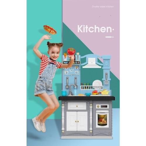 Christmas Child Kids Gift Educational kitchen Play set Simulation Pretend Play toys Cooking Food Double Side spary Music Light