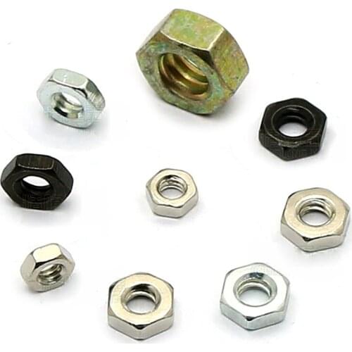 100PCS 4#-40/6#-32/1/4-20 Hex Nuts For Computer Hard Disk Nuts UNC Thread Ni-plated/Black Zinc/Bright Zinc/Color Zinc