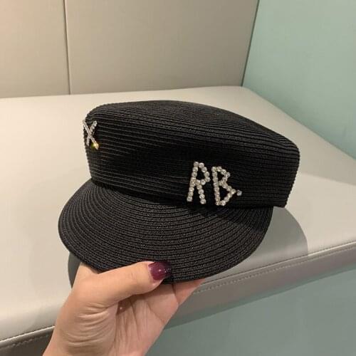 New Style Retro Fine Wheat Straw Letters Octagonal Hat Fashion Hats For Women Spring Summer Elegant Navy Newsboy Cap Female Cape