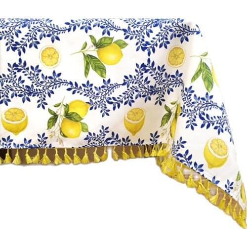 Lemon Flower Tassels Table Cloth 140x270
