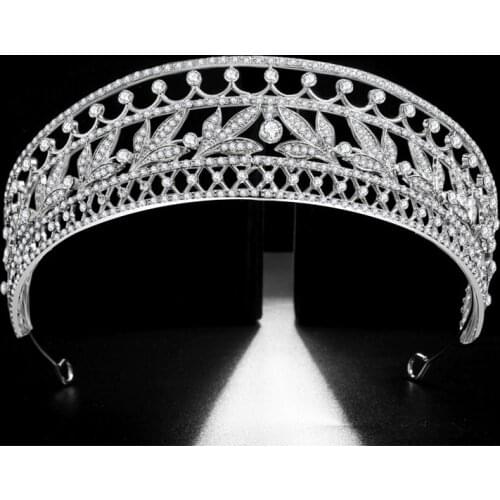 Luxury Cubic Zircon Crown Crystal Leaf Bridal Tiaras CZ Crowns Rhinestone Pageant Diadem Bride Headband Wedding Hair Accessories