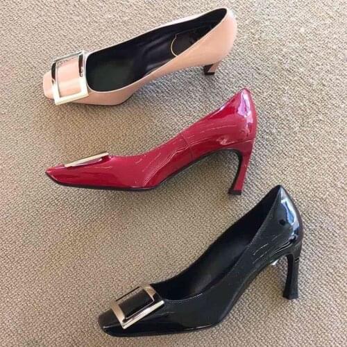 Pumps Women Square Toe Footwear Hoof High Heels Shoes Female Party Shallow Shoes Woman Spring 2021 New
