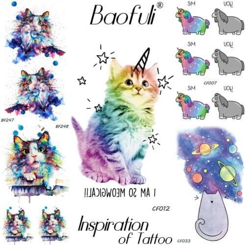 Temporary Cartoon Animals Tattoo Flash Cat Unicorn Water Transfer Fake Tatoos Stickers Girls Birthday Gifts Body Art Arms Tattoo